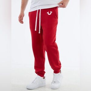 True Religion Men's Red Sweatpants with White Accents